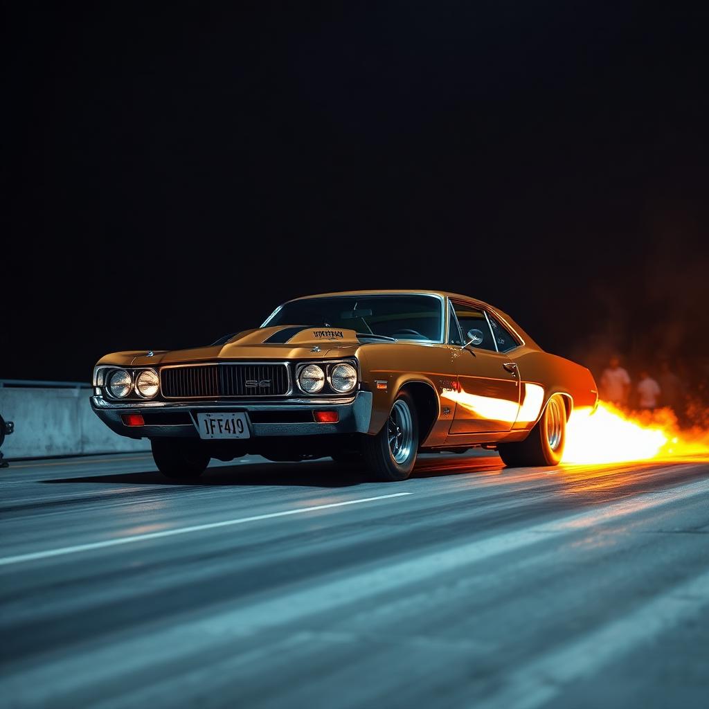 Muscle car launching with exhaust flames